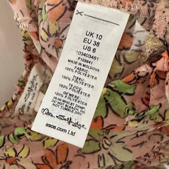 Miss Selfridge NEW Floral Milkmaid Top Womens Size 6 Pink Cropped Peplum ASOS - Picture 7 of 11